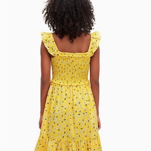 NWT LARGE KATE SPADE YELLOW FLOWERED SMOCKED LINED MIDI DRESS - Picture 2 of 2